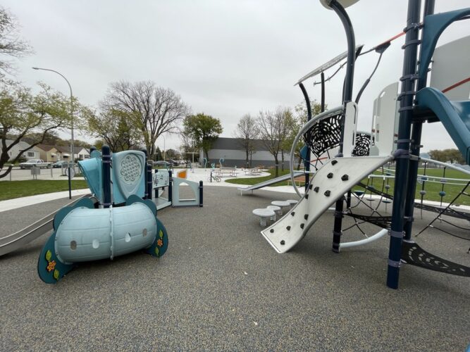 Corydon Community Centre Playground with rockwall on right