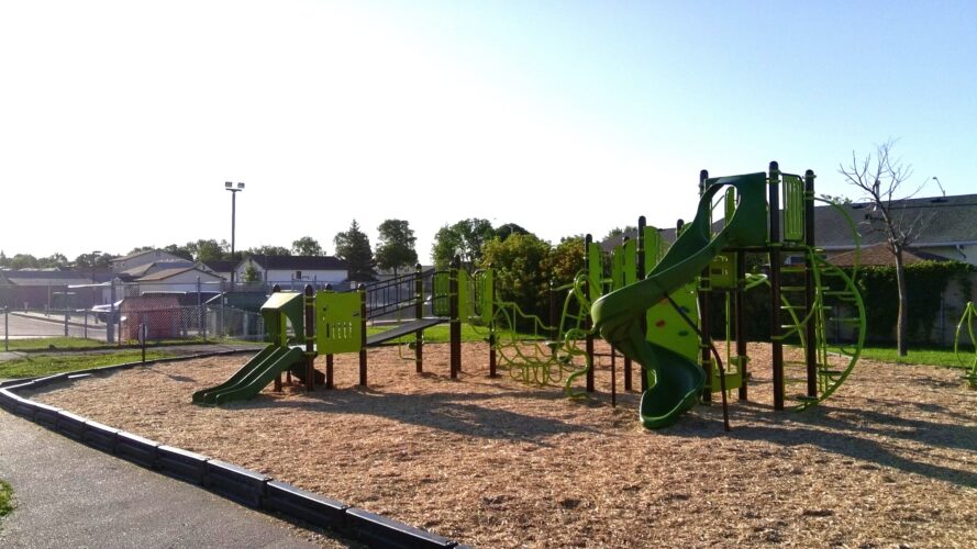 Side view of playground at Prairie Rose School.