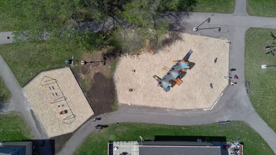 After photo of the complete playground installation at the Manitoba Housing complex.