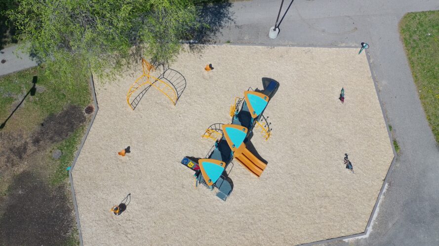 Overview of the playground area at the Manitoba Housing Complex