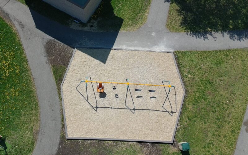 Overhead view of swing set area at the Manitoba Housing complex.