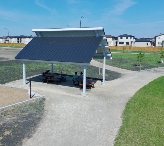 Side view of the Northern Skyline shelter at Firestone Park