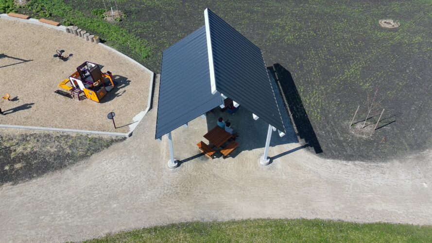 Overhead view of the Northern Skyline Poligon shelter at Firestone Park
